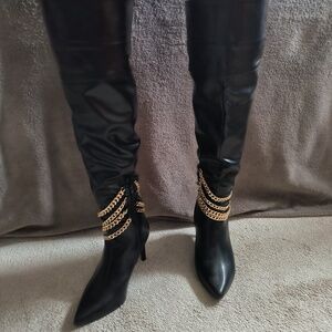 VENUS BLACK OTK BOOTS - GOLD GLAM!!! Size 9 - Inside Zipper